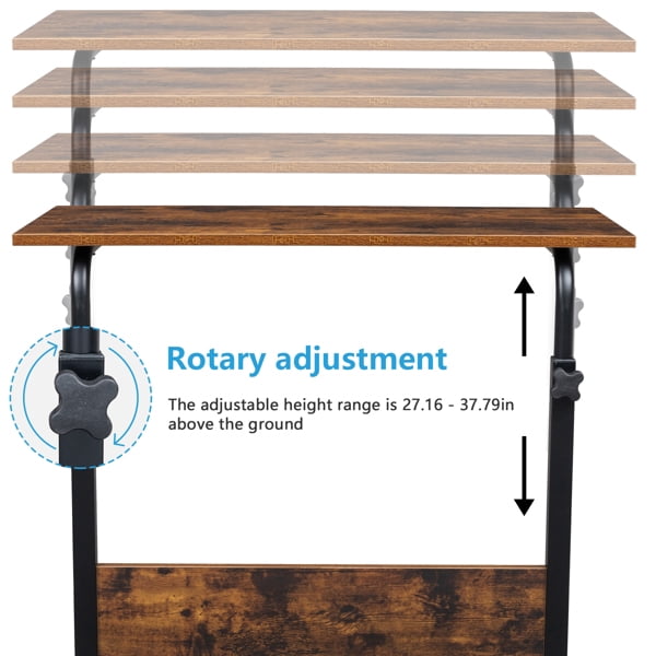 Alvantor Rolling Desk Adjustable Height Mobile Side Table with Wheels Retro P2 Chipboard Steel 31.5x15.7in