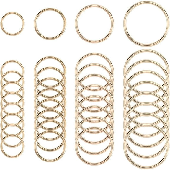 1 Box 40Pcs 4 Styles Metal O Rings Assortment Round Metal Craft Rings Heavy Duty Alloy Gold Circle Welded Hanging Macrame Linking Ring for Macrame Handbag Dog Leashes Belt Luggage Accessories Gold