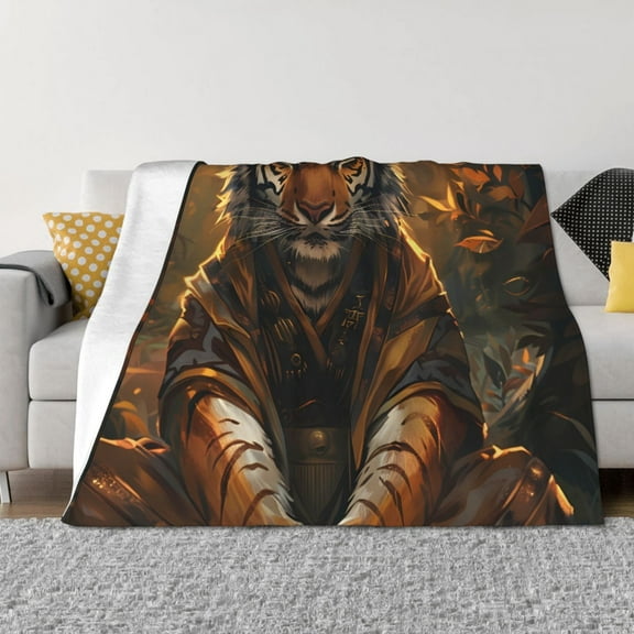 Naloa Tiger In The Fallen Leaf Forest Flannel Blankets - Thick and Warm Blanket for Winter, Soft Fuzzy Plush King Blanket for All Seasons