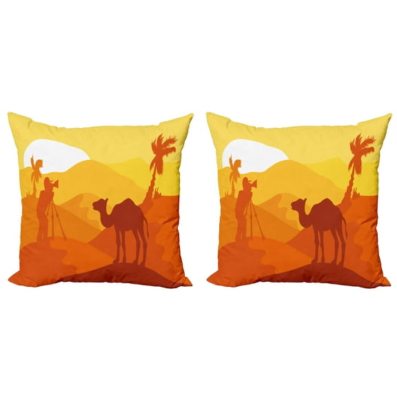 Ambesonne Travel Throw Pillow Cover 2 Pack, Camel Orange Monochrome Art, 18", Yellow and Orange