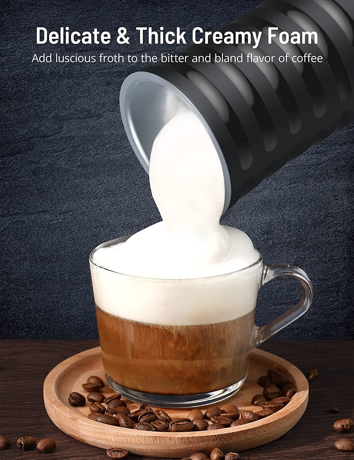 YEOLEH Milk Frother 4-in-1 Milk Steamer, Automatic Hot and Cold Foam Maker Milk Coffee Foamer with 2 Whisks for Latte Cappuccinos, Macchiato, Hot Chocolate Milk