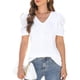 thumbnail image 1 of Camiseta de manga abombada con cuello en V, camiseta de verano para mujer fácil de combinar a la moda de Color puro para citas, uso diario, 1 of 6