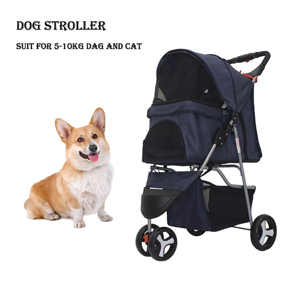Pet Stroller Cat Dog 3 Wheel Jog Folding Lightweight Travel Breathable Carrier