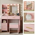 thumbnail image 5 of Vanity Desk with Mirror and Lights, 3 Adjustable Lighting Makeup Vanity Desk with 3 Storage Shelves, 5 Large Drawers and Power Outlet, Vanity with Chair for Bedroom, Pink, 5 of 16