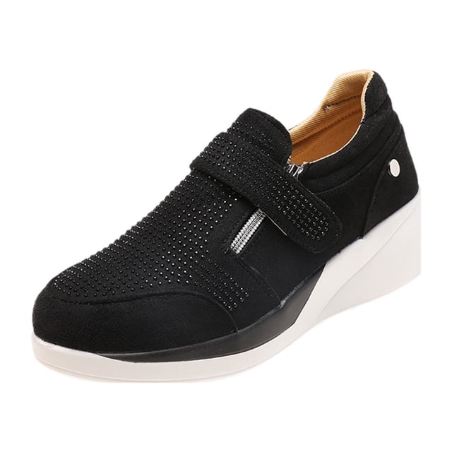Zapatos para mujer, moda informal, plataformas, cuñas, zapatillas de deporte con cristales, suela antideslizante, zapatillas para correr, botas vaqueras.
