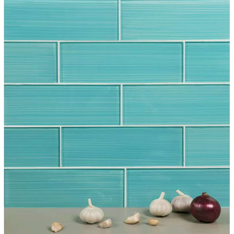 WS Tiles - Hand Painted Light Teal 4 in. x 12 in. Individual Glass Subway Wall Tile (5 sq. ft / Case) WS Tiles - Hand Painted Light Teal 4 in. x 12 in. Individual Glass Subway Wall Tile (5 sq. ft / Case)