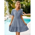 thumbnail image 4 of Vestido simple de mezclilla de verano para mujer, manga corta, azul, 4 of 7