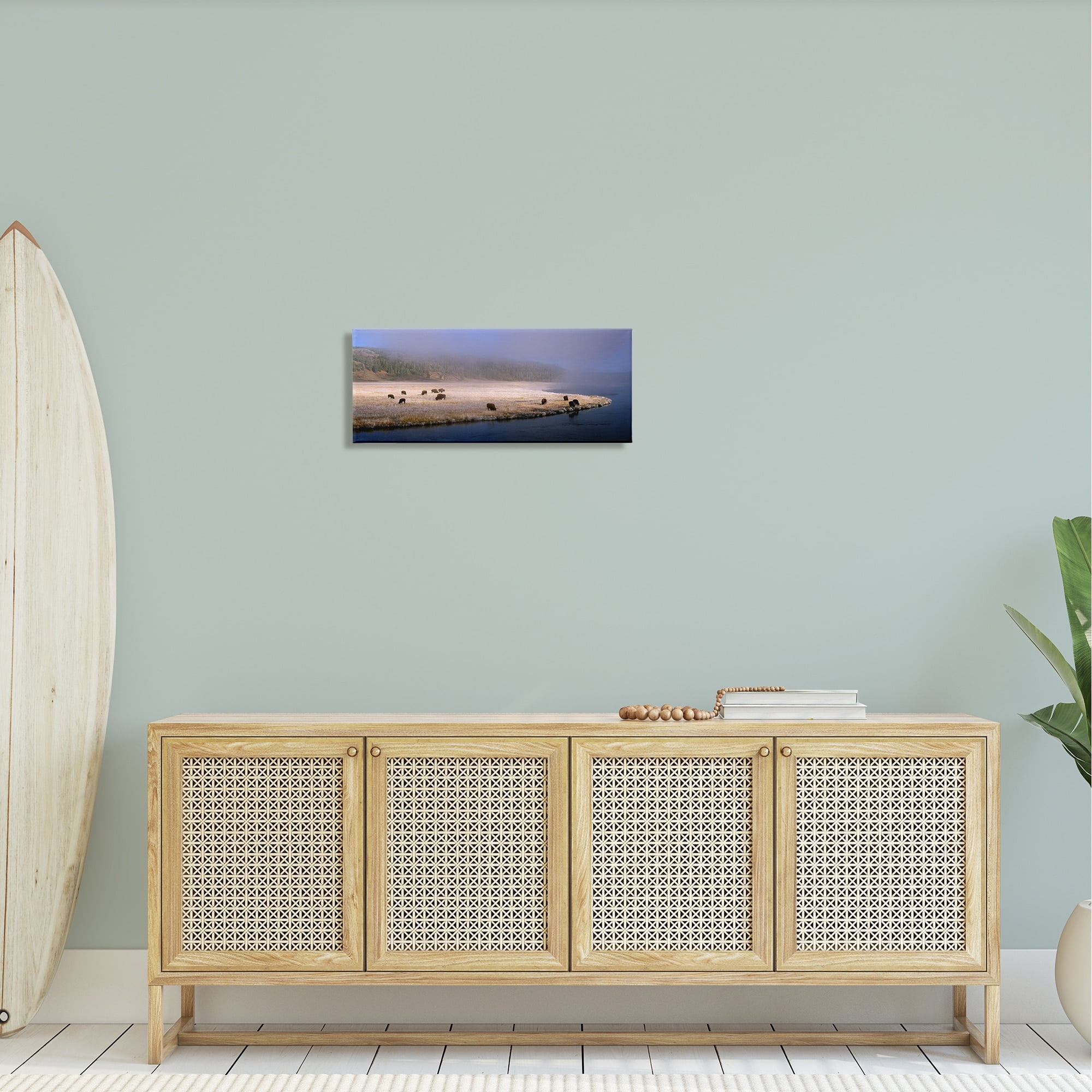 Stupell Industries Bison Animals Grazing Rural River Nature Photography Photograph Gallery Wrapped Canvas Print Wall Art, Design by Jim Becia