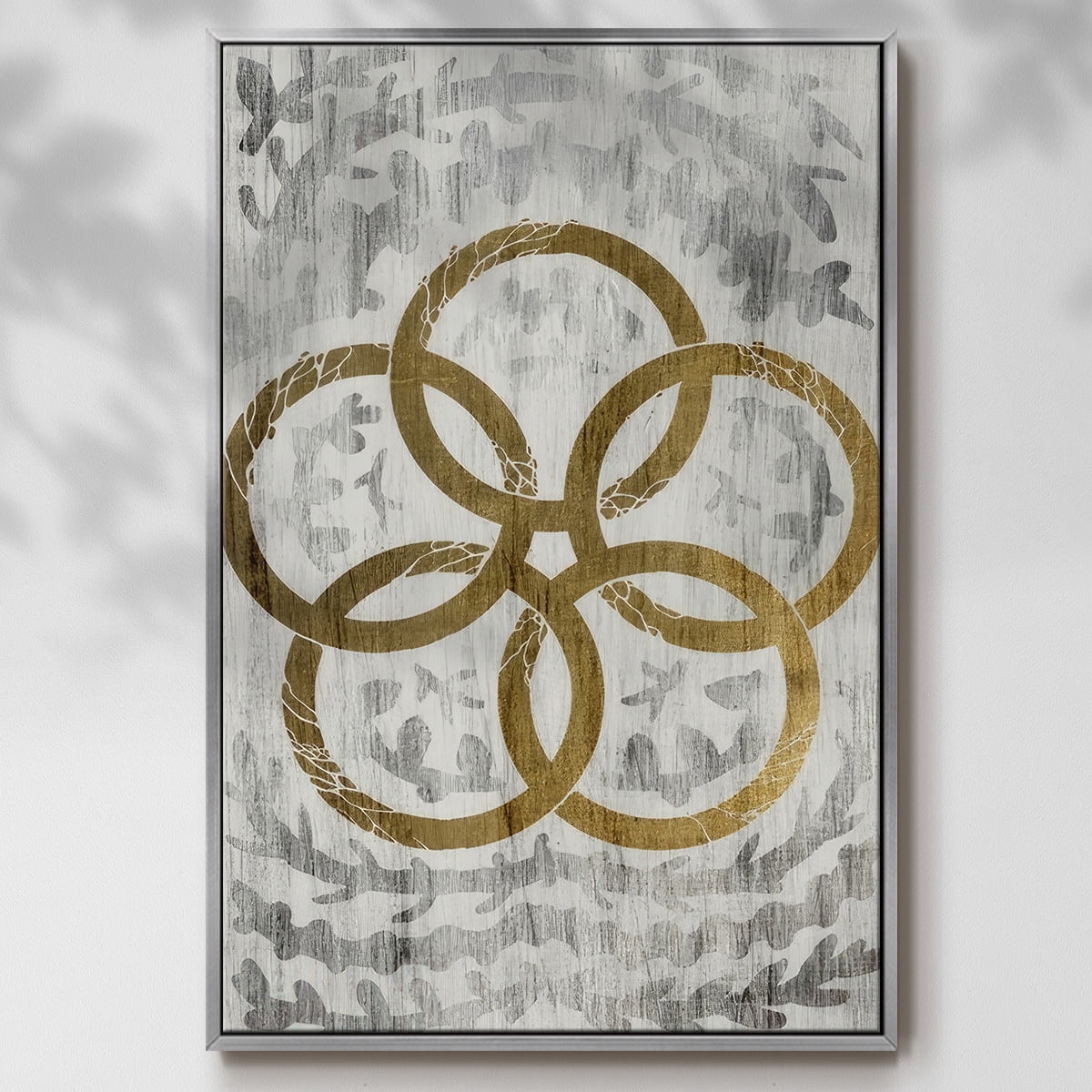 Five Golden Rings - Gold Leaf Holiday - Framed Gallery Wrapped Holiday Canvas - 17 x 25 - Silver Frame
