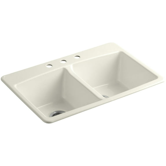 Kohler K-5846-3 Brookfield 33" Double Basin Top-Mount Enameled Cast-Iron Kitchen Sink -