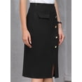 thumbnail image 4 of DARING DIVA Women's Knee Length Button Decor Slit Formal Pencil Skirts Small Black, 4 of 7