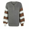 thumbnail image 5 of Lilgiuy Women's Striped Cardigan Button Knit Sweater 2022 Fall/Winter Lantern Sleeve V-Neck Sweater 2022 Fall Winter, 5 of 5