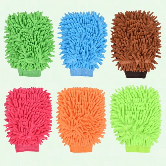 JOR 6 pcs Microfiber Car Wash Mitts, Double Sided Chenille Mitts for Car Cleaning (Small)