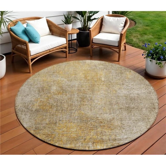 HomeRoots 577639 8 ft. Round Abstract Washable Indoor & Outdoor Area Rug, Beige, Taupe & Ivory