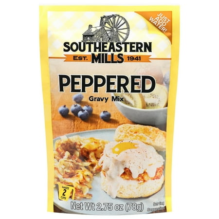 Southeastern Mills Peppered Gravy Mix, 2.75 oz – No Cholesterol, Easy to Prepare, Perfect for Biscuits, Mashed Potatoes & More