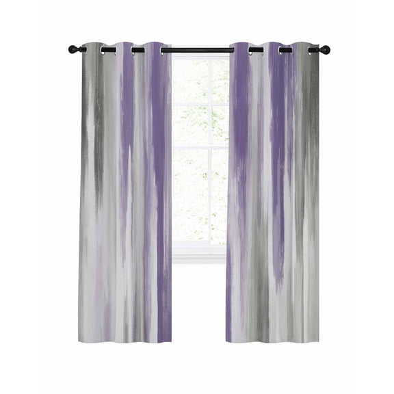 Purple Gray Blackout Curtains, Light Blocking Print Window Curtains, Vintage Country Abstract Gradient Aesthetic Thermal Insulated Window Drapes for Living Room 2 Panels, 104"W x 52"L
