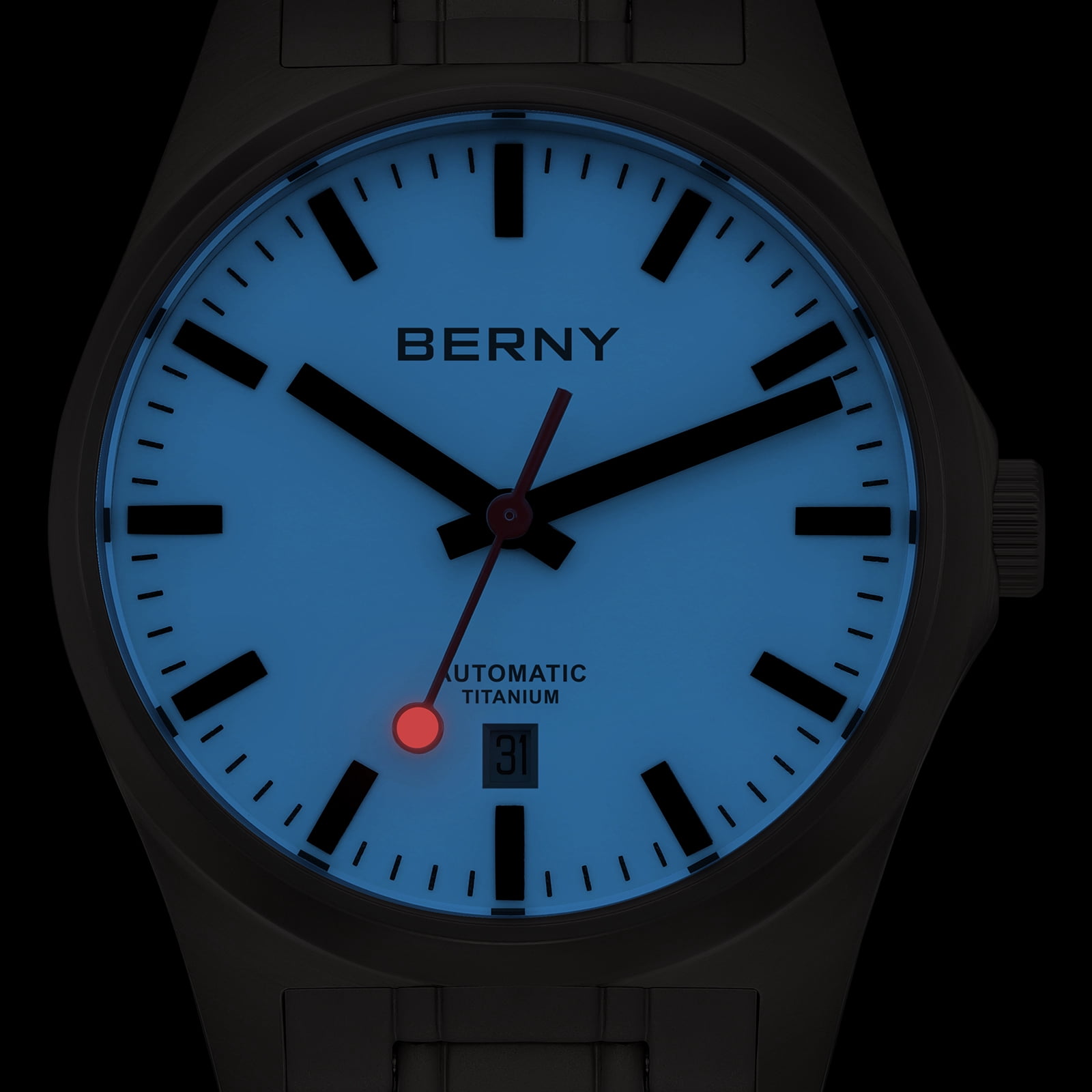 BERNY Automatic Titanium Watches for Men, Sport Casual 10ATM Waterproof Analog Mechanical Watch with Date, Super Luminous, Sapphire Crystal, Fashion Minimalist Men's Wrist Watch (White)
