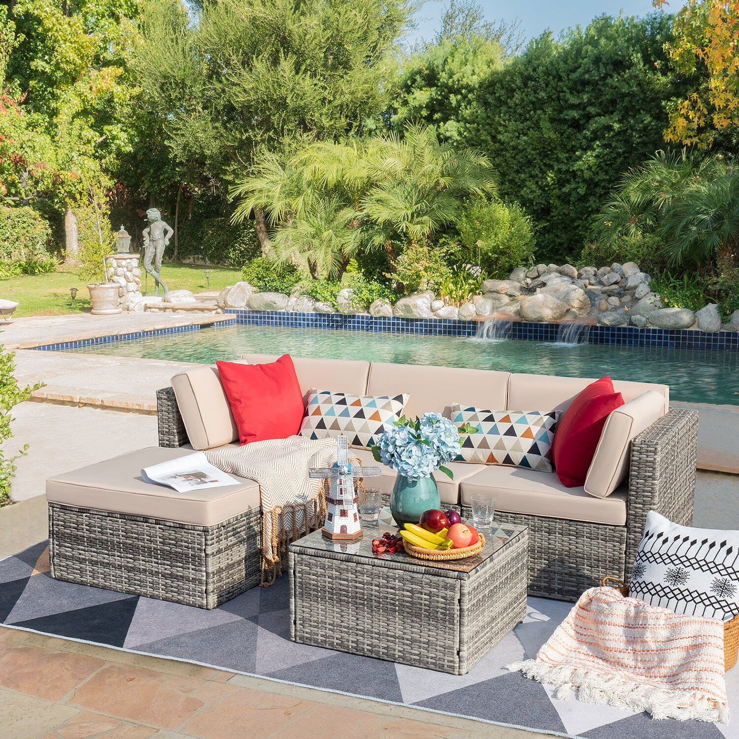 Agaran 5 Piece Rattan Sectional Seating Group Each sofa weight capacity 300 lbs Commercial Warranty Yes Walmart