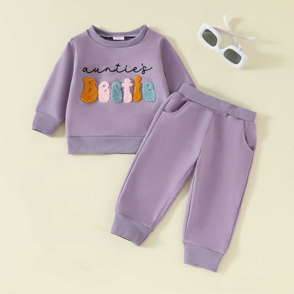 SONGGE Toddler Outfit Sets Boys Girls Baby Children Clothing Sweater Baby Round Neck Thread Embroidered Leisure Suit Cartoon Lovely Clothes Sets