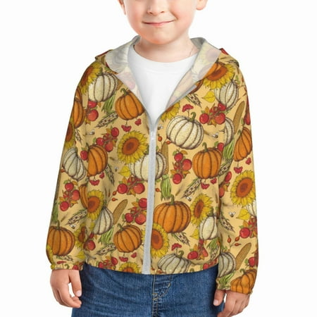 

Zeuib Pumpkin And Sunflower Print Girls & Boys Sun Protection Hoodie with UPF 50+ Children’s Quick-Dry Jacket Perfect for Outdoor Activities-3 Years