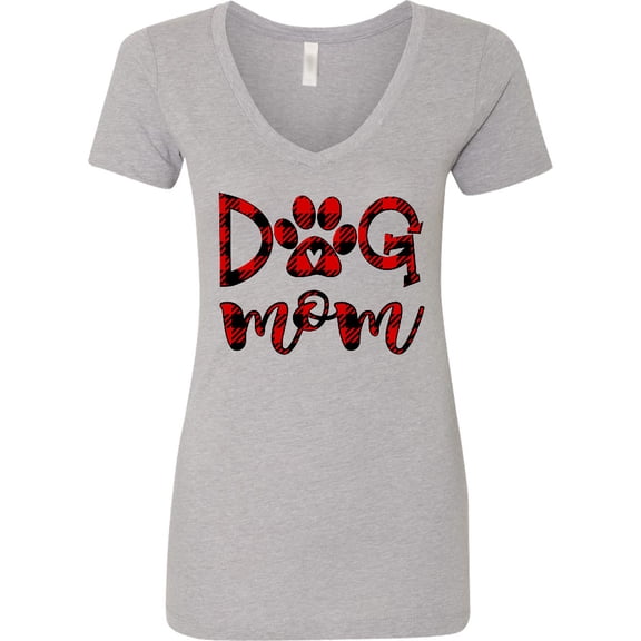 Inktastic Dog Mom with Paw Print in Plaid Women's V-Neck T-Shirt