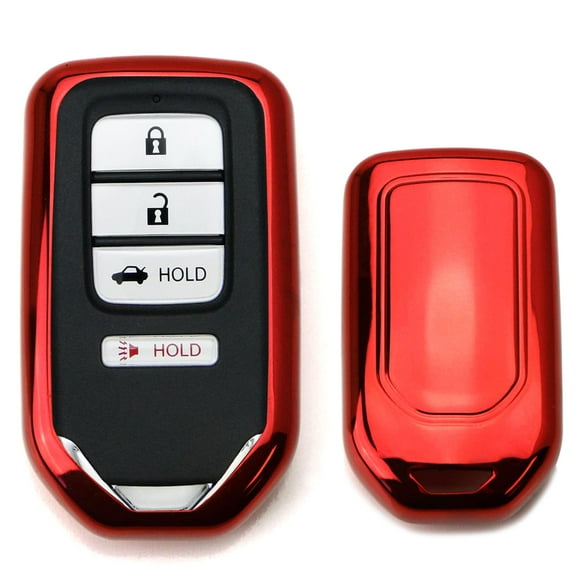 Chrome Finish Red TPU Key Fob Protective Cover Case For Honda Accord Civic Crosstour HRV FIT Odyssey Ridgeline, etc