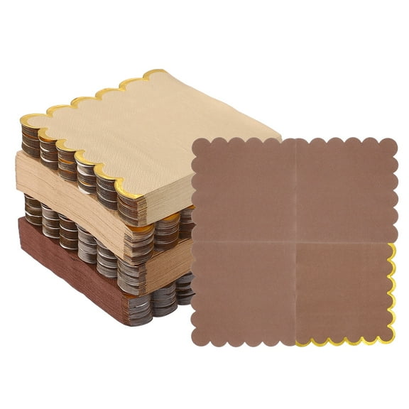 Uxcell 1 Set Scalloped Cocktail Napkins with Gold Foil Edges, 5 x 5 Inch Disposable Scalloped Paper Napkins for Wedding Engagement Anniversary Party Tableware Decorations(200 Pcs, Brown)