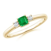 ANGARA Natural Classic Square Emerald and Diamond Three Stone Ring in 14K Yellow Gold for Women (Size-3.5mm) | May Birthstone, Birthday, Anniversary, Jewelry Gift for Women | Natural Emerald Ring