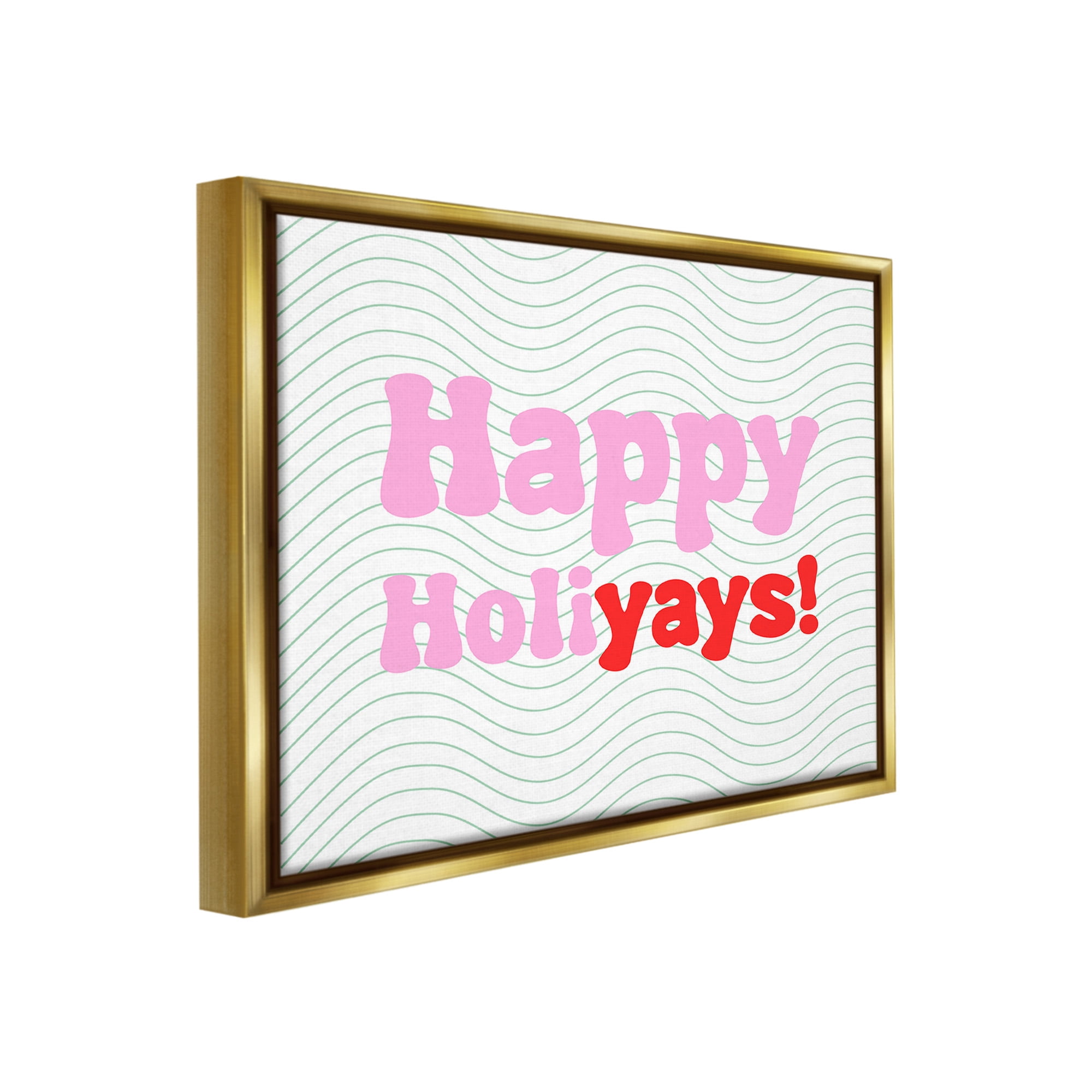 Stupell Industries Happy Holiyays Patterned Holiday Painting Gold Floater Framed Canvas Art Print Wall Art, 31 x 25