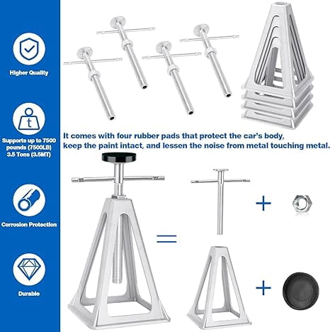 Bonison  RV Stabilizer Jacks Set of 4 - Aluminum Trailer Stabilizer Jacks Support Up to 7500 Lbs, Adjustable from 11" to 17" - Camper Jacks & Stabilizer Jacks for Travel Trailers & RVs