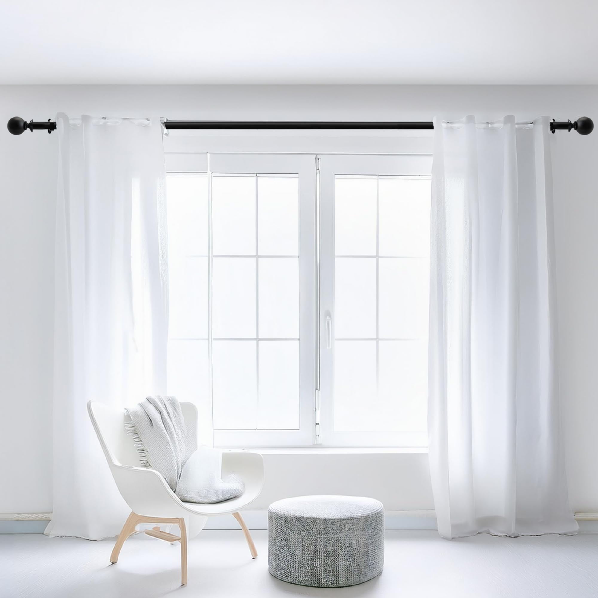 Deco Window Modern 1 Inch Ball Ball Adjustable Single Curtain Rods, 44 Inch - 120 Inch