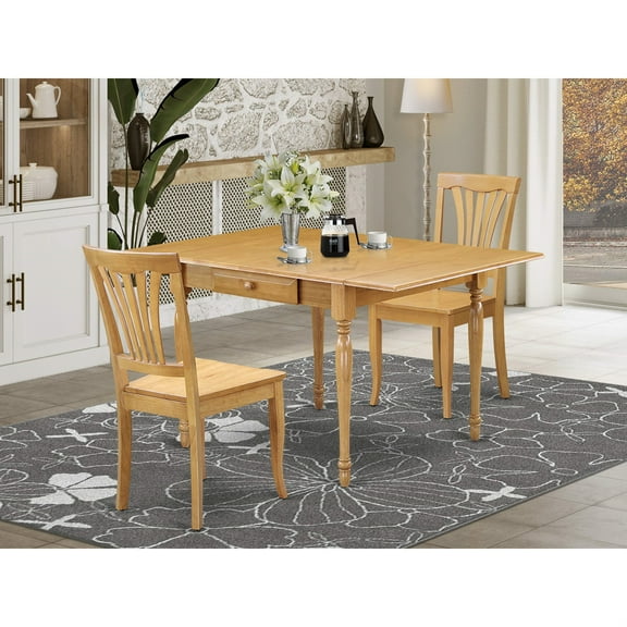 MZAV3-OAK-W Dining Table Set for 2 | Oak Finish | Drop-Leaf Table | 2 Drawers | Wooden Chairs | Elegant & Comfortable | Space-Saving | Affordable