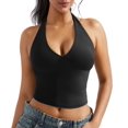 thumbnail image 1 of Camiseta sin mangas OMKAGI para mujer, sexy, con cuello en V, cuello en V, Y2K, negra, 1 of 7