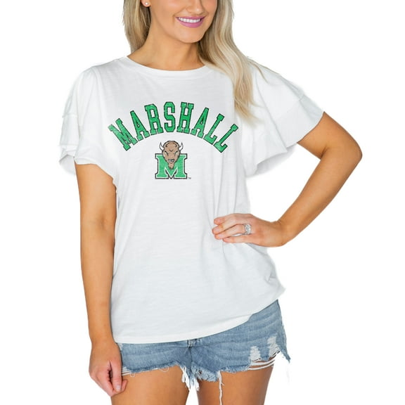 Women's Gameday Couture White Marshall Thundering Herd Arch Logo Flutter Sleeve Lightweight T-Shirt