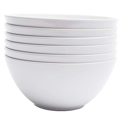 6pcs Dinner Bowls Set for Cereal Fruit 28oz 6 White Melamine Salad Bowls Dessert