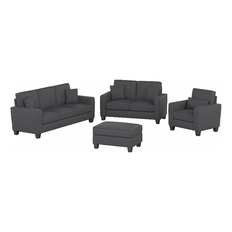 Stockton 85W Sofa & Loveseat with Chair & Ottoman in Charcoal
