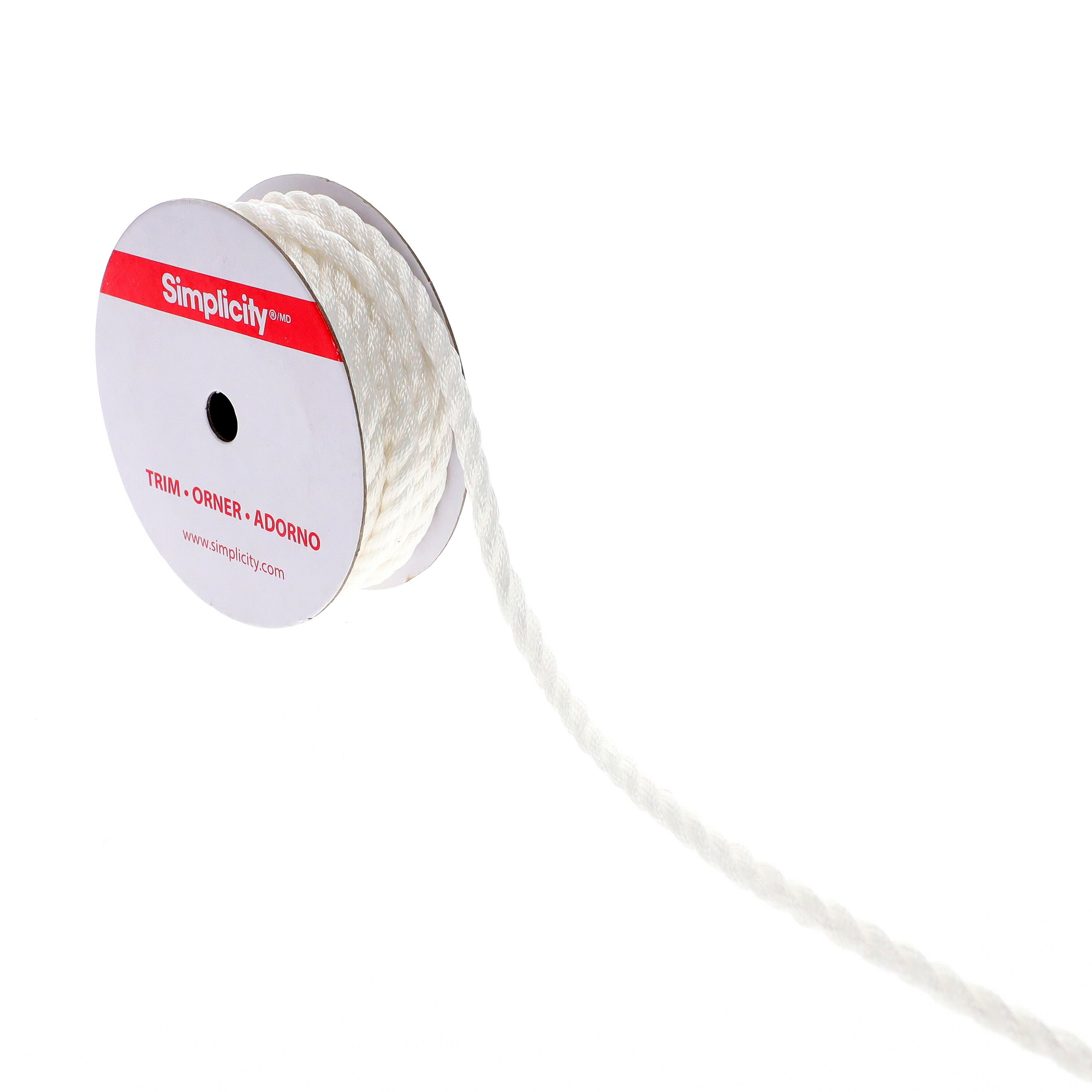 Simplicity Trim, White 3/16 inch 3 Ply Twisted Cord Trim Great for Apparel, Home Decorating, and Crafts, 3 Yards, 1 Each
