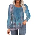 thumbnail image 1 of HKEJIAOI Hauts à Manches Longues pour Femmes Col Rond T-Shirts Tunique Plissée Blouses d'Automne Style Boho Chemises Amples TG, 1 of 5