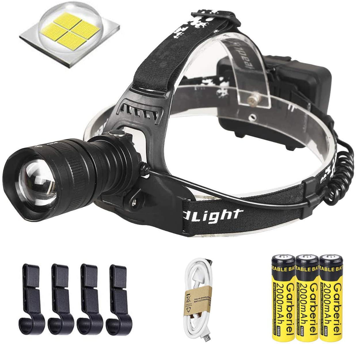 4*350000LM T6 LED Zoomable Headlamp USB Rechargeable Work Light 18*650 Headlight 