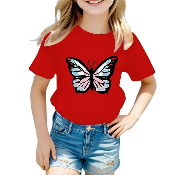 DHFJKG Child Kids T-Shirts Girls Cute Graphic Print O-Neck Short Sleeve Tee Summer Casual T Shirt Tops Toddler Daily Wear 5-6 Years