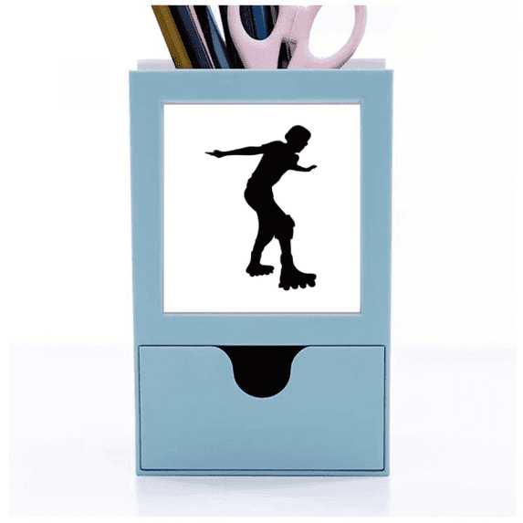 Black Roller Skating Sport Outline Desk Supplies Organizer Pen Holder Card