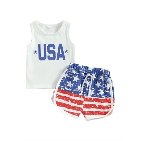 

Bagilaanoe Baby Boy 4th of July Outfits 0-3T Infant Independence Day Clothes 2PCS Toddler Summer Sleeveless USA Letter Print Vest Tops Shorts Set