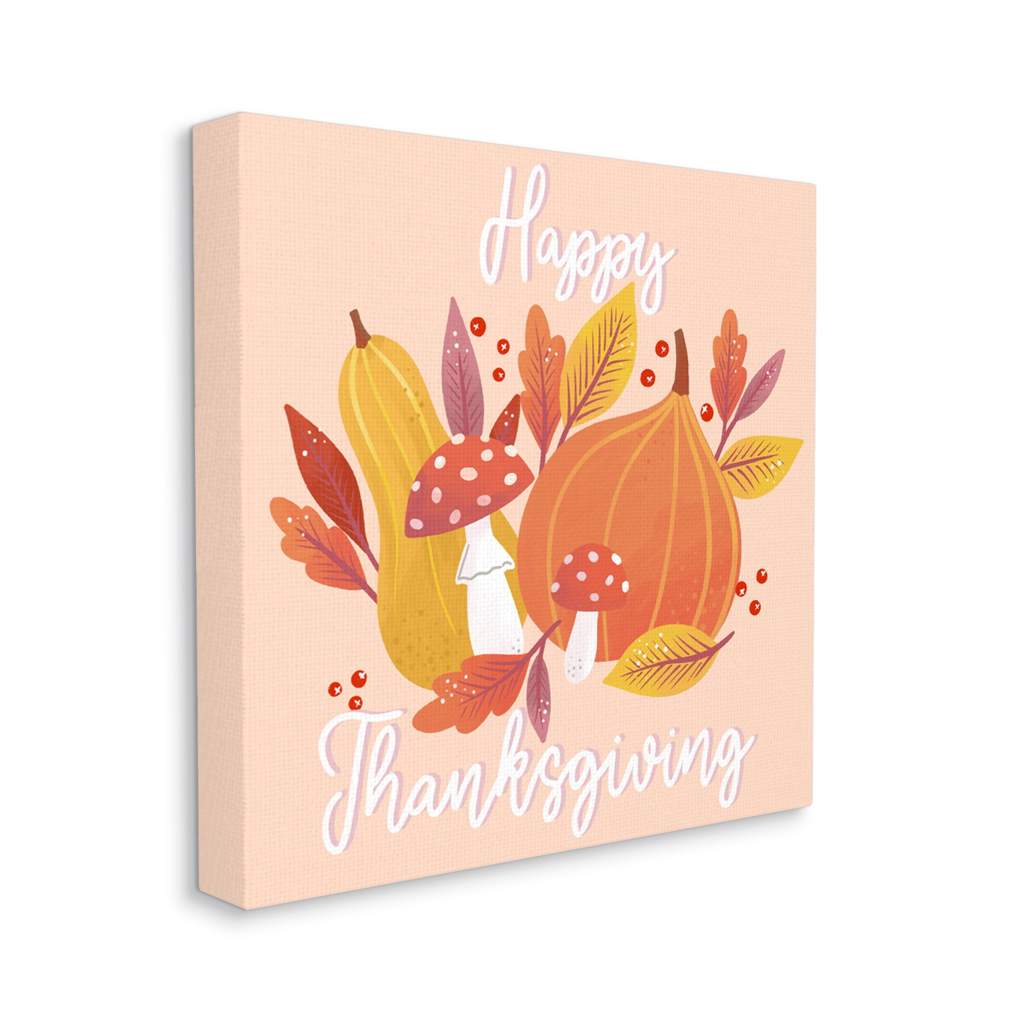 Stupell Industries Happy Thanksgiving Whimsical Autumnal Mushroom Botanicals Graphic Art Gallery Wrapped Canvas Print Wall Art, Design by Dominika Godette