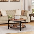 thumbnail image 3 of GymChoice Round Coffee Table for Living Room, Rustic Center Table with Storage Shelf, Wood Circle Coffee Table with Sturdy Metal Legs, 3 of 7