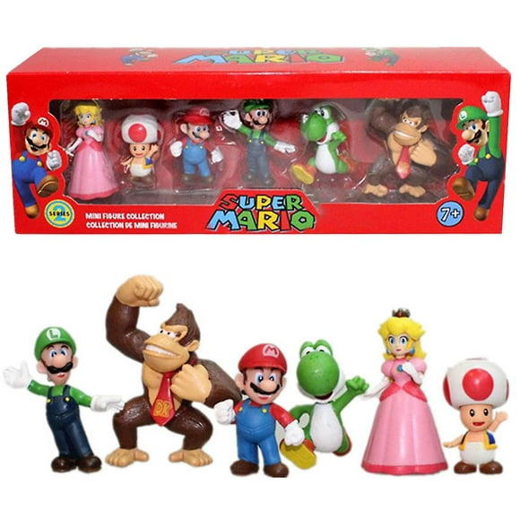 Gift Box Super Mario Series 6pcs Action Figures teenagers Toys Mario Luigi Yoshi Peach Donkey Kong Figurines Doll Collection Model Boys Girls Birthday Gift-ZJKDGJKJ