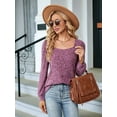 thumbnail image 2 of Womens Long Sleeve Ribbed Knit Tops Loose Fit Soft Plain Basic Square Neck Casual Knitwear Sweater Blouses  Red L, 2 of 8
