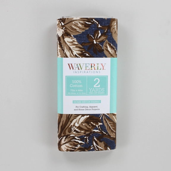 Waverly Inspirations 2 Yard Cut 100% Cotton Print Leaf Fabric, Blue, 45" Wide for Home Decor Projects & Sewing