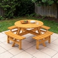 thumbnail image 2 of GZXS 8 Person Outdoor Circular Round Wooden Picnic Table with Built-in Benches for Patio Backyard Garden with Umbrella Hole (Natural), 2 of 12