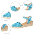 thumbnail image 4 of Rokment Womens Crochet Platform Wedge Sandals Bohemian Handwoven Straw Espadrilles Chunky High Heels Beach Casual Breathable Closed Toe Dress Summer Shoes for Vacation Spring Summer Fall Blue Size 6, 4 of 7