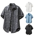 thumbnail image 3 of Fnnxeal Men Button Down Shirt Short Sleeve Summer Casual Collared Beach Hawaiian Dark Gray Shirts for Men Size XL, 3 of 4